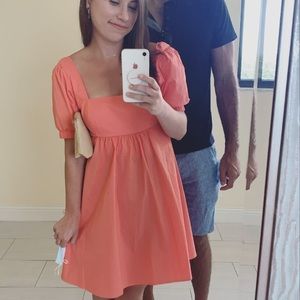 Salmon puff sleeve mini dress